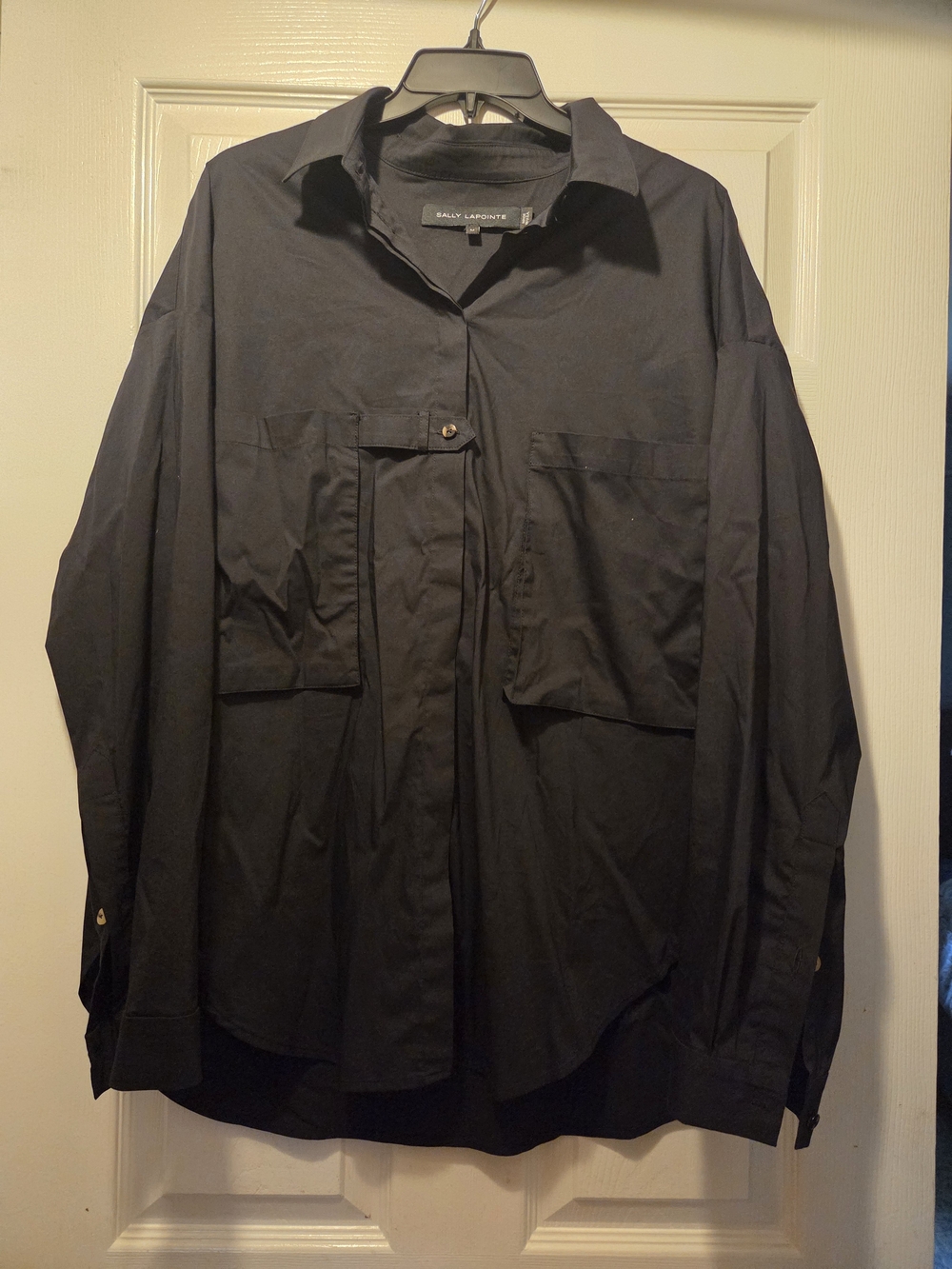 Sally LaPointe Oversized Black Utility Shirt Jacket